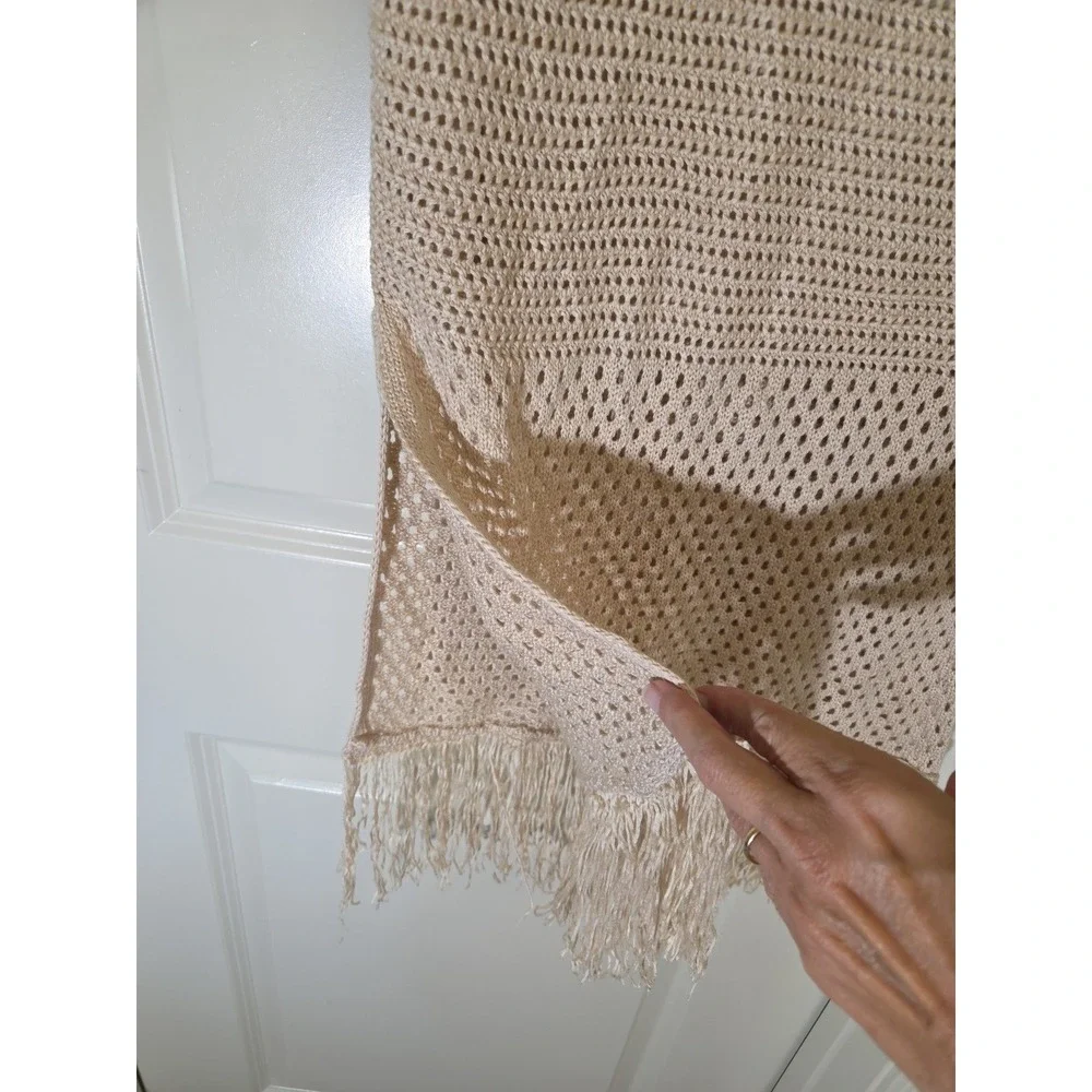House of Harlow 1960 Skirt Crochet Knit Fringe Lined Size‎ S Boho Festival Tan